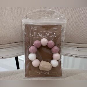 🤍 NWT Lila & Jack Baby Teething Toy Pink and White Wood & Silicone Teether